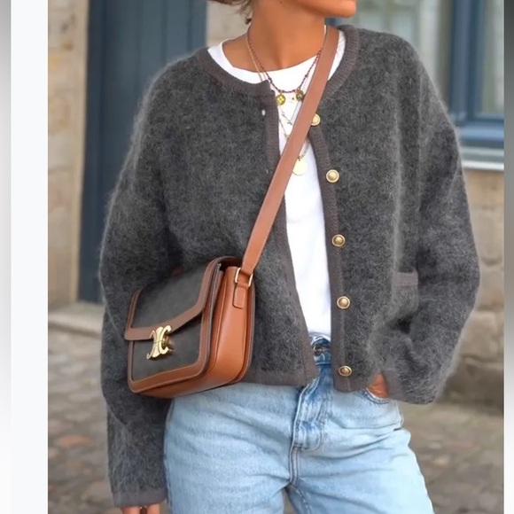 Silk Blossom Gray Cardigan with Silver Buttons - Picture 5 of 5